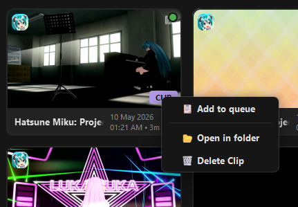Right-click menu on a ClipCard