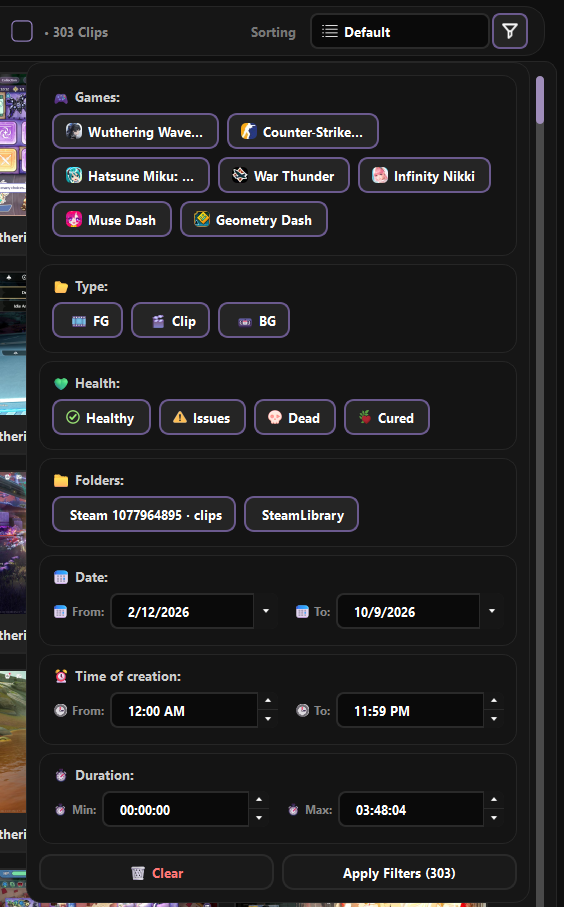 Filters popup with all sections and the live Apply Filters count