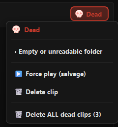 Health menu of a Dead clip